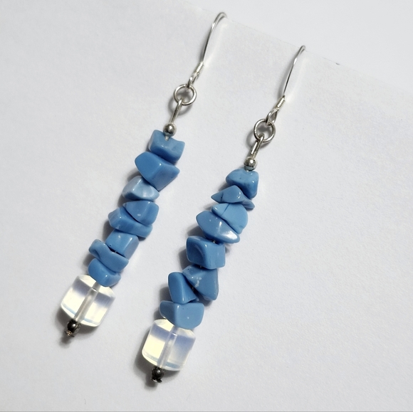 Turquoise opalite Silver Earrings 2.5" - Picture 3 of 8